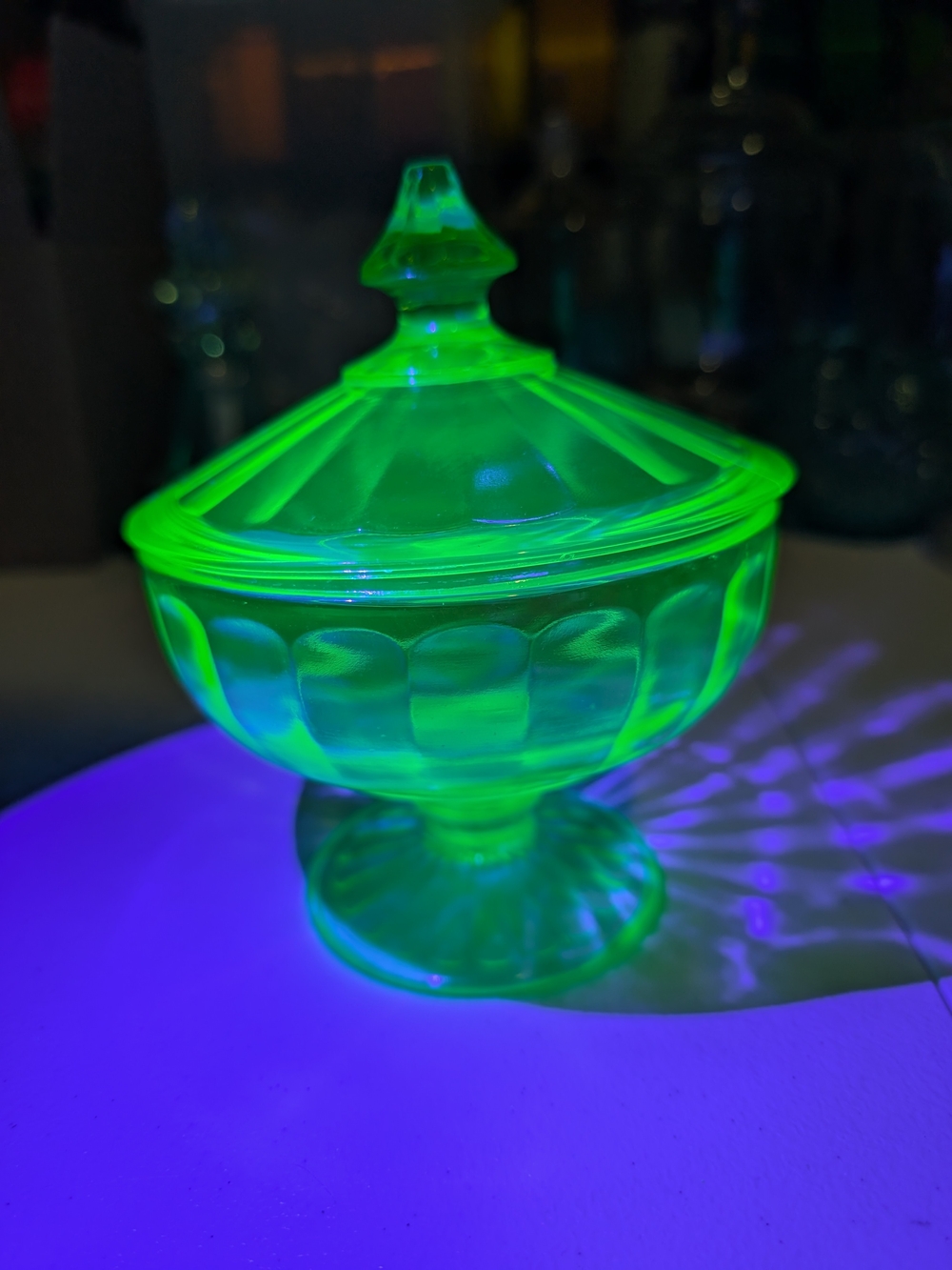 Green Glass Covered Candy Dish - Home Art Decor